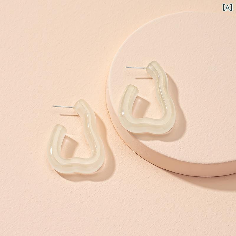 ピアス レディース 韓国風 変形 アシンメトリー フレンチ レトロ ヴィンテージ 幾何学 アクリル製 シン..