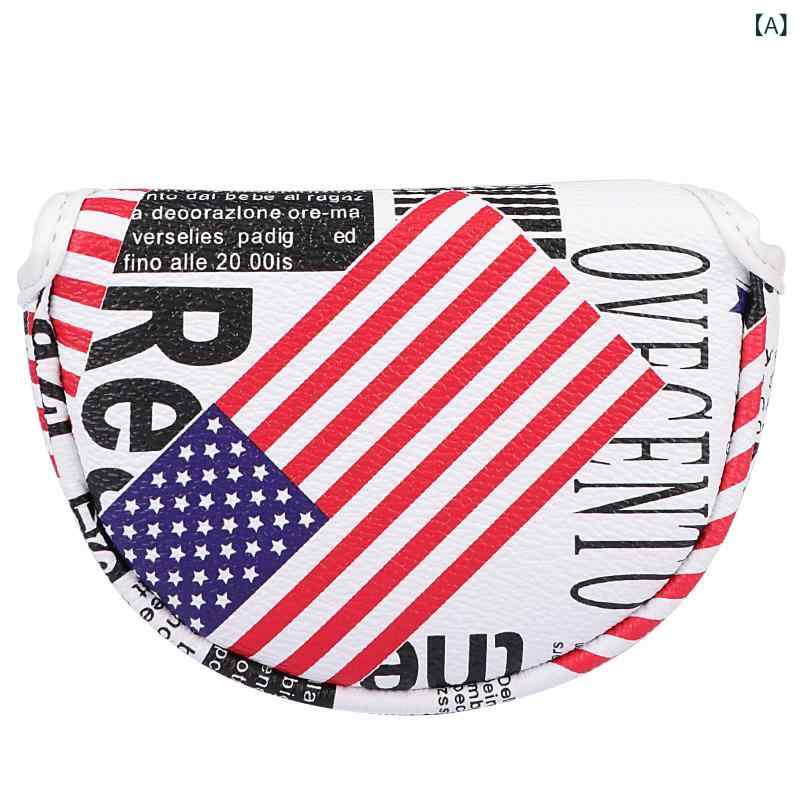 ゴルフ パターカバー マレット型 半円形 PUレザー 保護 軽量 耐久性 クッション性 傷防止 マジックテー..