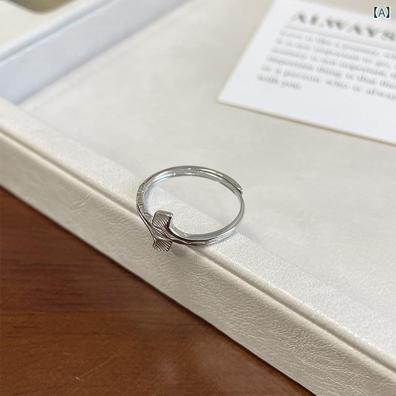 指輪 レディース シルバー925 S925 イチョウ リーフ 葉っぱモチーフ オープンリング フリーサイズ サイ..