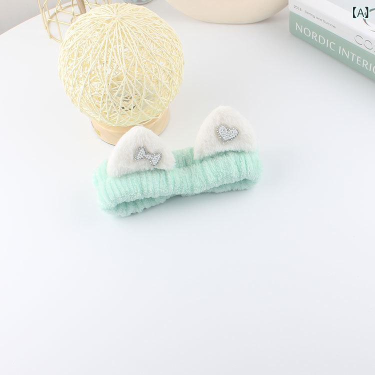 ヘアバンド レディース カチューシャ ラインストーン ミニハート 立体 ふわふわ もこもこ 猫耳デザイン..