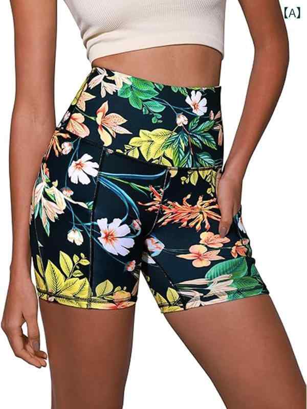 ショートパンツ レディース ヨガ スポーツ フィットネス ジム トレーニング デジタルプリント 迷彩 花柄 ポケット 切り替え ストレッチ ソフト 吸湿速乾 高ウエスト ヒップアップ かわいい(x2)