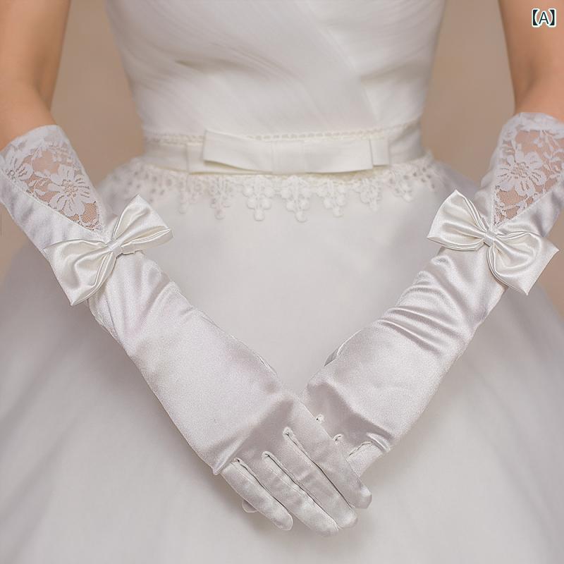 グローブ 女性用 ウェディング 結婚式 パーティー ブライダル レース サテン プリーツ リボン ポリエス..