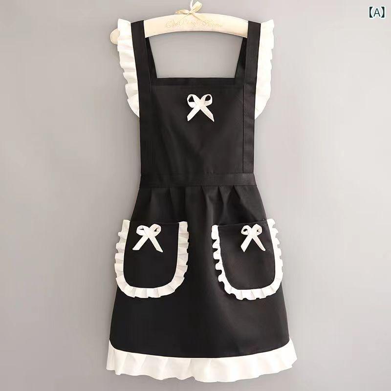 エプロン 男女兼用 日系 かわいい メイド風 サロペット型 ジャンパースカート風 ノースリーブ 防汚加工 キッチン 台所 レストラン カフェ 飲食店 作業用 ワークウェア ゆったり おしゃれ フリーサイズ