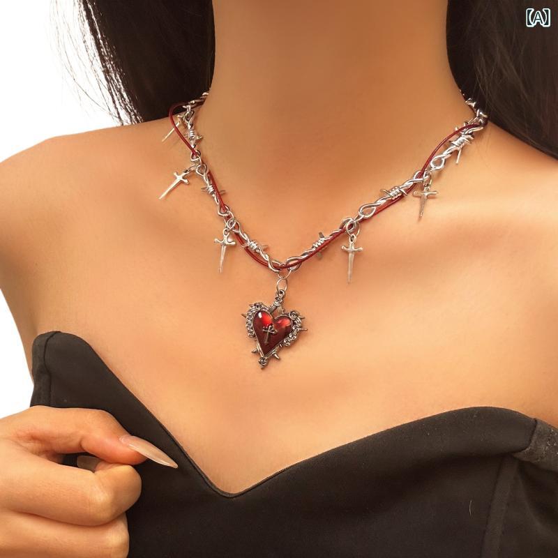 ネックレス ユニセックス ハート リベット パンク チョーカー ストリート カジュアル 個性的 デザイン..