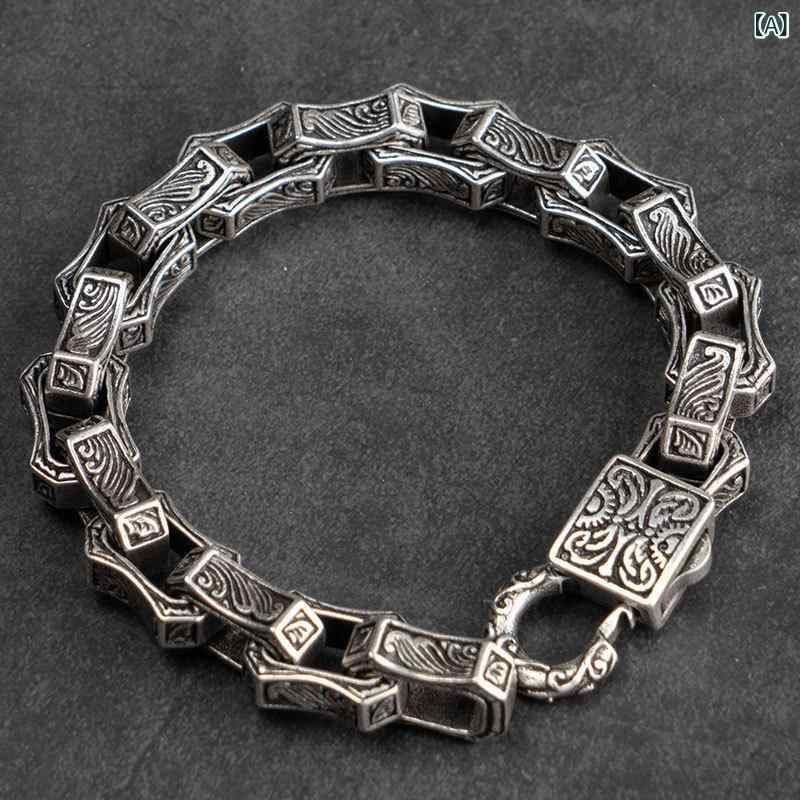 ブレスレット メンズ ウェーブ彫刻 レトロ ヴィンテージ ワイルド バイカー ストリート ヒップホップ ..