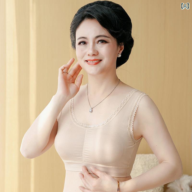 ブラジャー レディース ミセス 薄手 ベスト型 モダールコットン ノンワイヤー 大きいサイズ フルカップ 綿混 フロントホック 快適 通気性 吸汗性 ホールド感 リラックスインナー(x3)