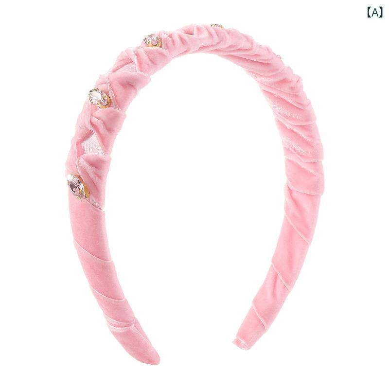カチューシャ レディース ラインストーン 無地 ベロア 巻き付け レトロ シンプル エレガント ヘアバンド 春夏 黒 白 ピンク ブラウン グリーン ネイビー ファッション オシャレ 上品 大人可愛い