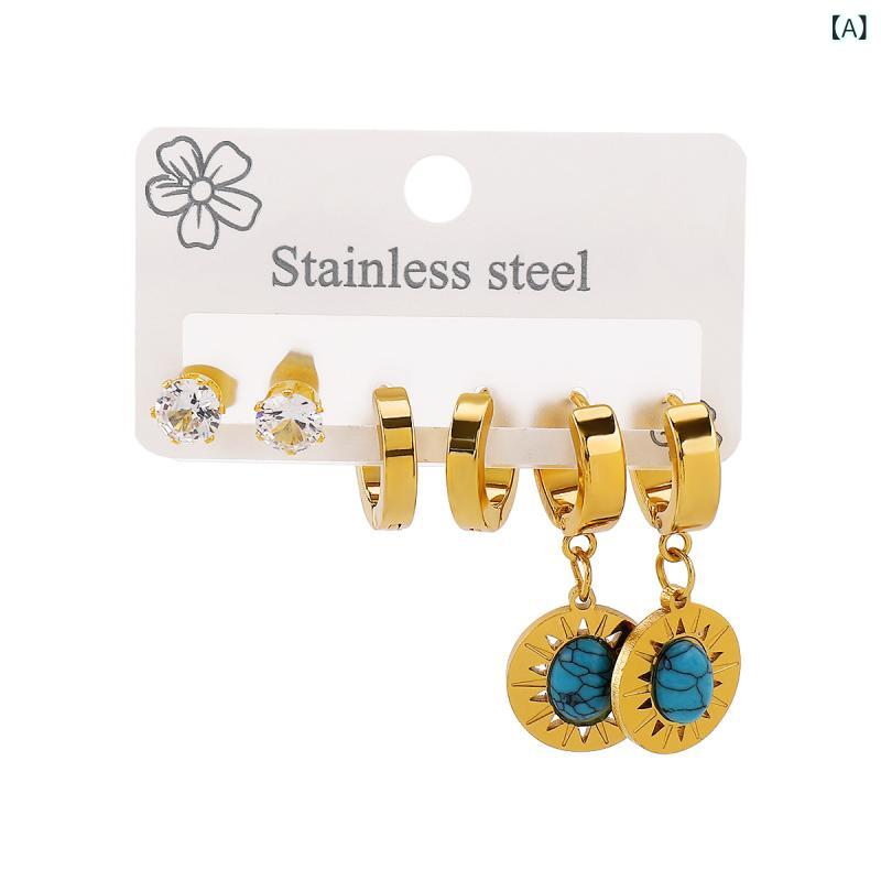 ピアス レディース 高級感 エレガント 欧米風 レトロ ヴィンテージ メタル ターコイズ ストーン イヤー..