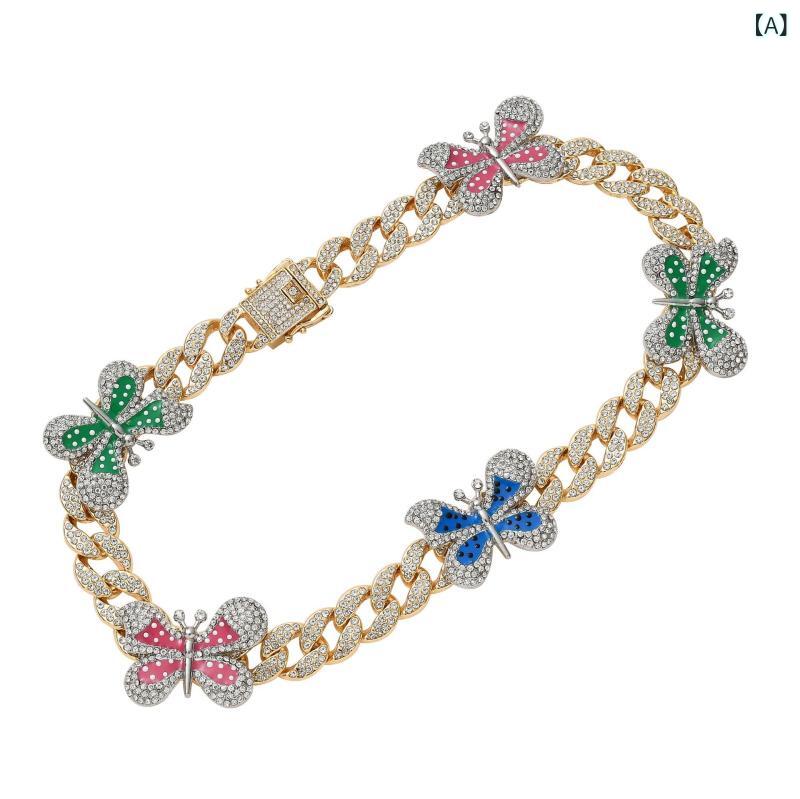 ネックレス ユニセックス 蝶 バタフライ キューバンチェーン 蛇骨チェーン ヒップホップ インスタ風 欧..