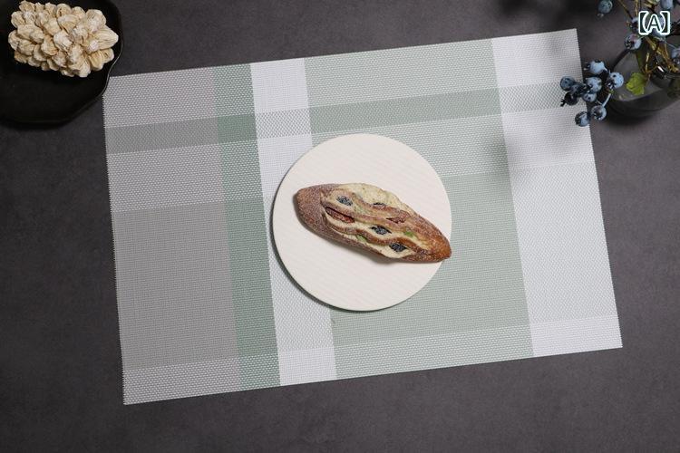 ランチョンマット PVC テスリン チェック柄 ストライプ柄 断熱 耐熱 家庭用 定番 食卓用 グリーン ピンク系 グレー(x10)