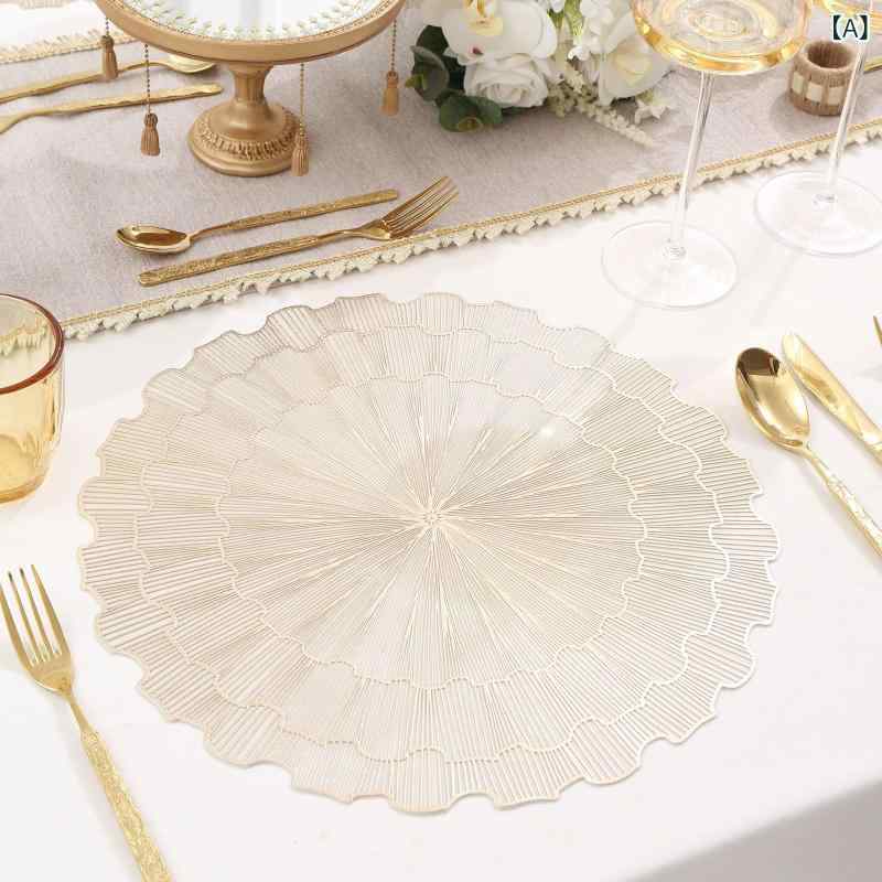 ランチョンマット 円形 丸型 箔押し加工 レースカット 花柄 PVC製 耐熱 お手入れ簡単 拭き取り可能 防..