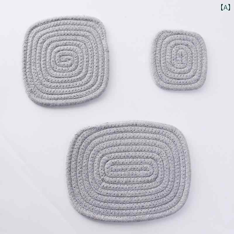 コースター 手編み ハンドメイド スクエア 四角形 コットン 厚手 肉厚 耐熱 断熱 滑り止め カップマッ..