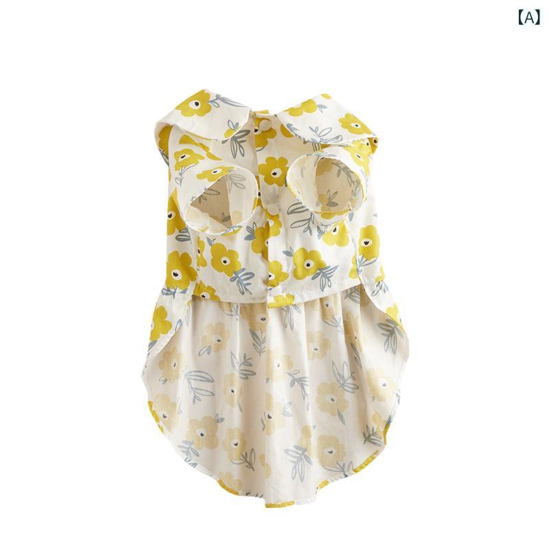 犬猫兼用 ペットウェア かわいい おしゃれ SNS映え イエロー 花柄 ワンピース ドレス 綿素材 春秋 トレンド お出かけ お散歩 普段使い 快適ルームウェア