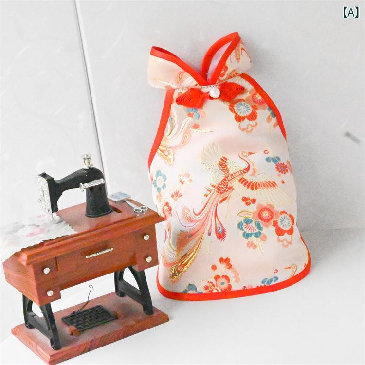 ペット服 チャイナドレス チャイナ服 唐装 犬 猫 プリンセス風 お姫様 フォーマル ドレス 衣装 鳳凰柄 イベント お祝い 記念日 写真撮影 かわいい エレガント 赤 青 テディ ビション