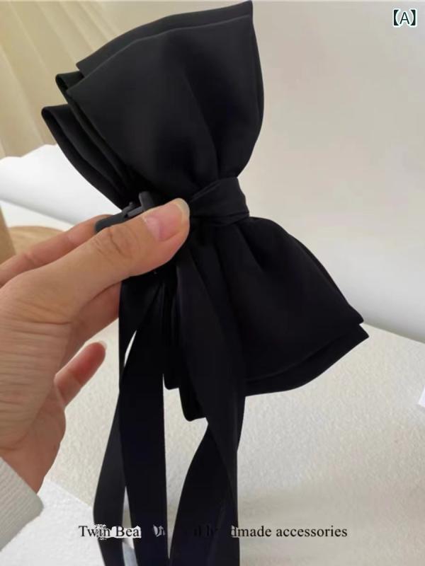 Rakuten - バンスクリップ レディース ブラック 蝶々結びロングリボン 布製 高級感 上品 エレガント 大人可愛い まとめ髪 アップヘア 韓国ファッション 髪留め 普段使い オフィス ヘアアクセサリー 髪飾り