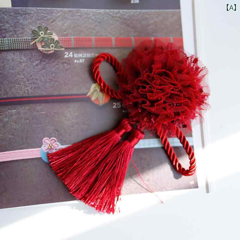 髪飾り レディース 中華風 古風 漢服 ワインレッド 同心結び 中国結び チュール タッセル ブライダル ..