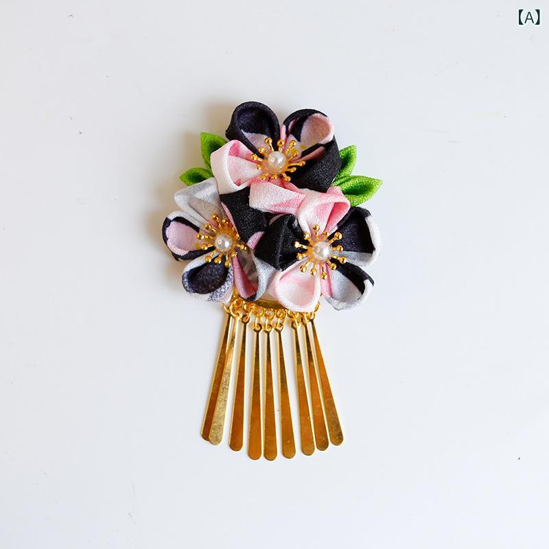 髪飾り レディース 和装 着物 浴衣 和風 タッセル 花モチーフ ヘアクリップ サイドクリップ 髪留め 布..