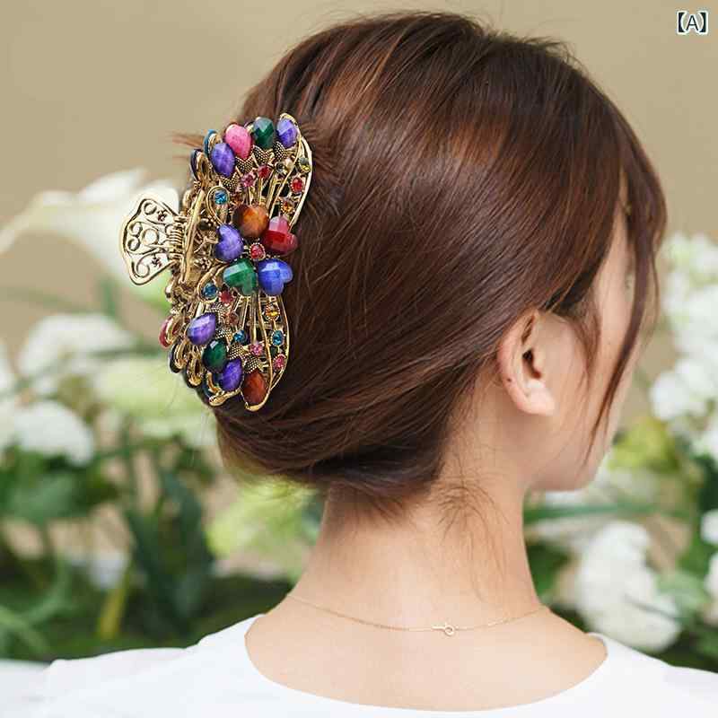 Rakuten - ヘアクリップ レディース 韓国風 レトロ クラシカル エスニック バンスクリップ 大きめ 上品 エレガント 大人可愛い まとめ髪 ヘアアレンジ 髪留め 合金製 普段使い オフィス カジュアル