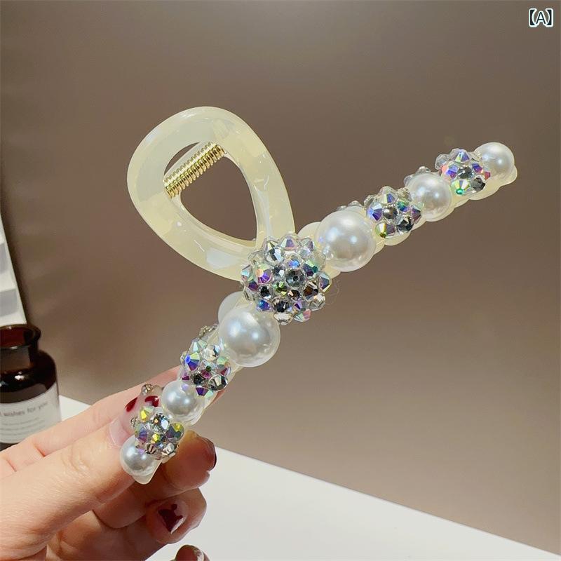 ヘアクリップ レディース 韓国風 上品 エレガント 高見え ラインストーン パール 大ぶり バンスクリッ..
