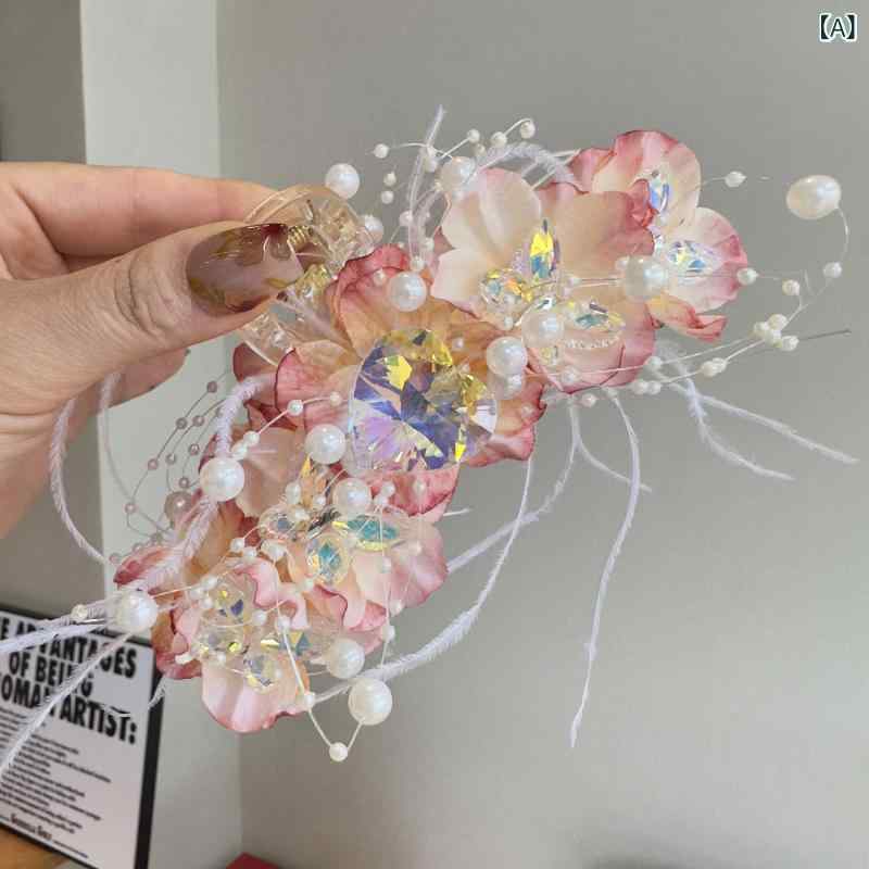 バンスクリップ レディース 高級感 レトロ ラインストーン クリスタル フラワー 花モチーフ パール パ..