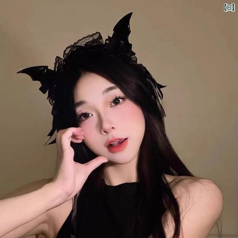 ヘアバンド レディース ロリータ ゴシック 悪魔 翼 コウモリ リボン ハロウィン コスプレ 仮装 イベント パーティー ファッション ダーク ブラック かわいい(x2)