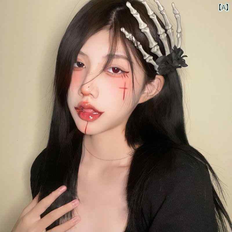 ヘアクリップ キッズ ゴシック ダーク レトロ スイートクール コスプレ 小悪魔 スカルハンド デビルク..