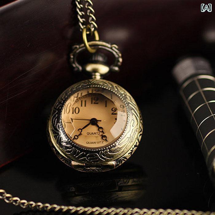 懐中時計 ネックレスウォッチ ユニセックス レトロ アンティーク フリップカバー 蓋付き 立体彫刻 個性..