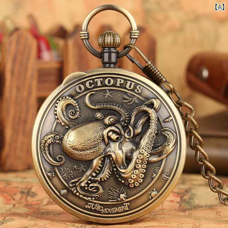 懐中時計 男女兼用 個性的 天空の城 オルゴール タコモチーフ レジン加工 クォーツ式 ファンタジー レ..