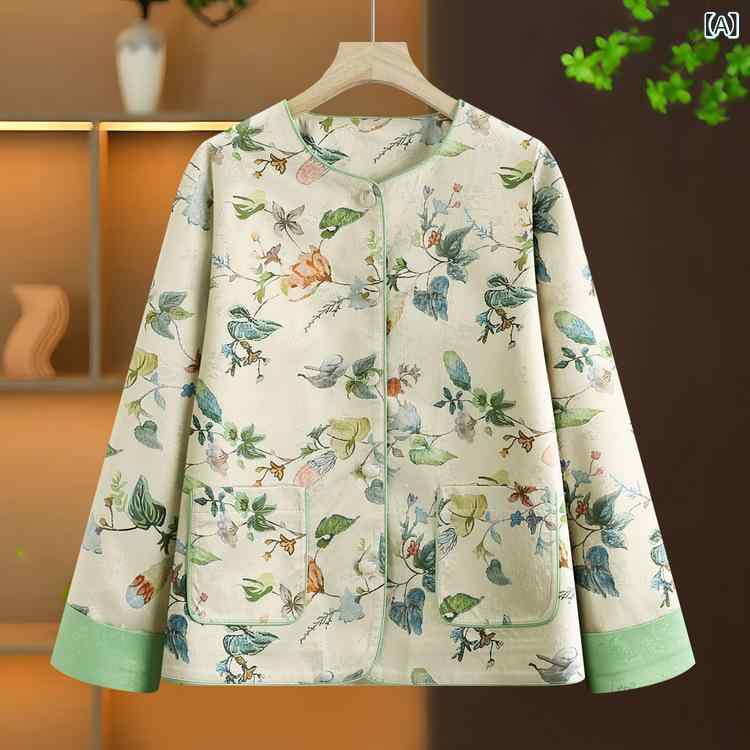 アウター レディース ミセス チャイナ風 唐装 エレガント レトロ クラシック 盤扣 ジャカード 花柄 ショート丈 ポリエステル 通勤 オフィス 春夏