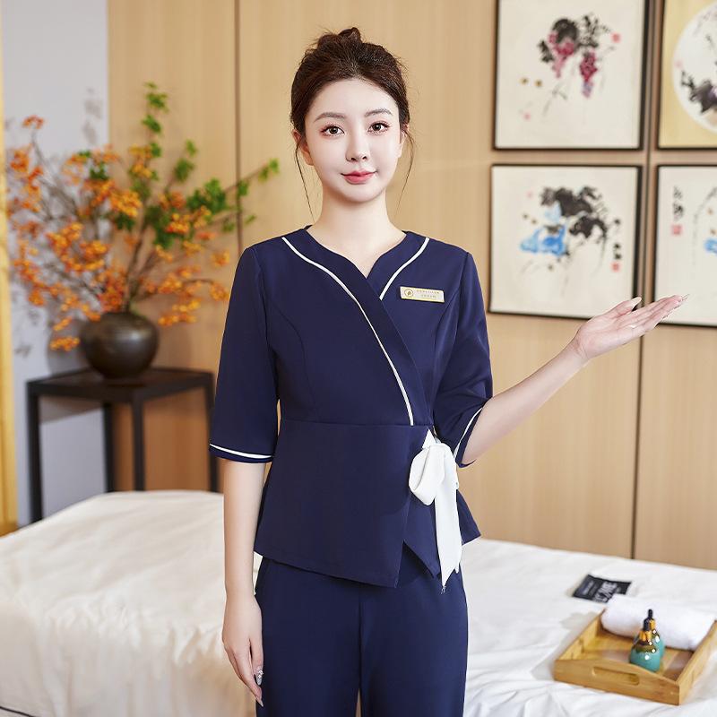 制服 レディース ジャケット パンツ セットアップ 美容 エステ サロン 施術着 おしゃれ 上品 エレガント 春秋 ポリエステル スパンデックス ストレッチ グリーン ネイビー ブラック(x2)