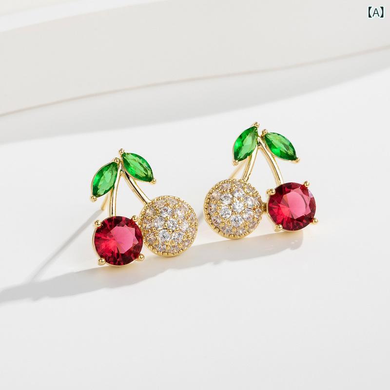 ピアス レディース 和風 かわいい スイート フェミニン チェリー さくらんぼ モチーフ 個性的 おしゃれ 万能 インスタ映え トレンド 925シルバーポスト