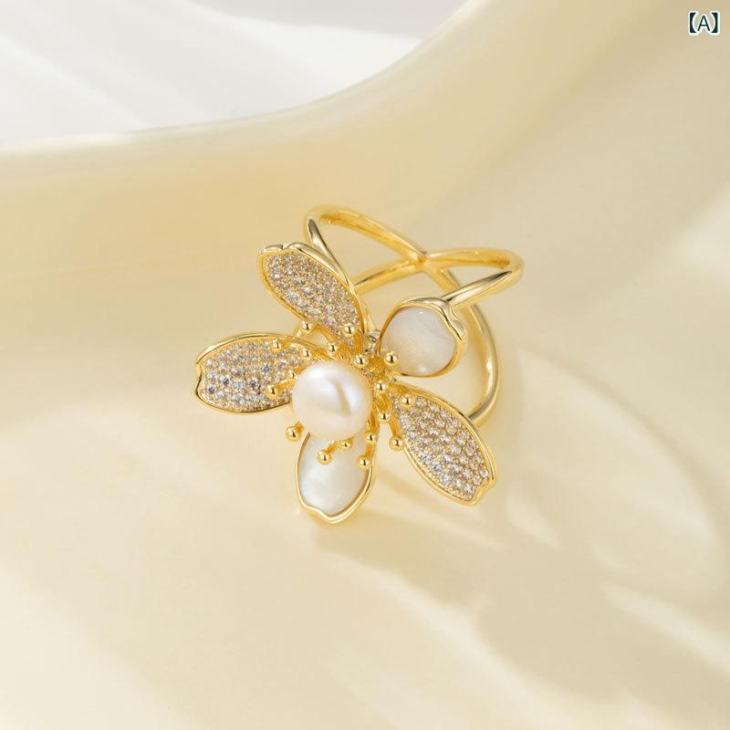 スカーフリング レディース エレガント 上品 フレンチシック 天然貝殻 マザーオブパール 花モチーフ 多機能 マルチウェイ スカーフクリップ ストールクリップ コートクリップ カーディガンクリップ 裾留め 万能 リングクリップ