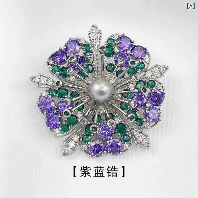 樂天商城 - ブローチ レディース 豪華 高級感 エレガント 上品 花柄 フラワーモチーフ 淡水パール 煌めくジルコニア 秋冬 襟飾り ピンブローチ