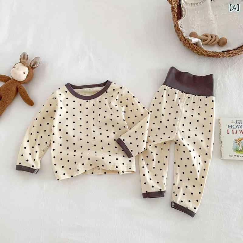キッズ ベビー 女の子 セットアップ 小花柄 ドット柄 長袖トップス ロングパンツ 腹巻き付き お腹ガー..