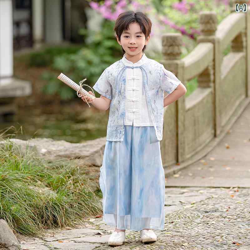 唐装 キッズ 漢服 半袖 子供 男の子 女の子 民族衣装 セットアップ 中国風 綿 夏物 カジュアル