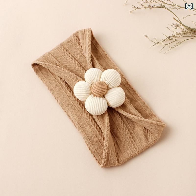 ヘアバンド ベビー キッズ 子供用 ナイロン製 手作り 花 蝶々 モチーフ リボン 幅広 ジャガード織り 柔らかい 布製 かわいい ナチュラル ニット製 2点セット