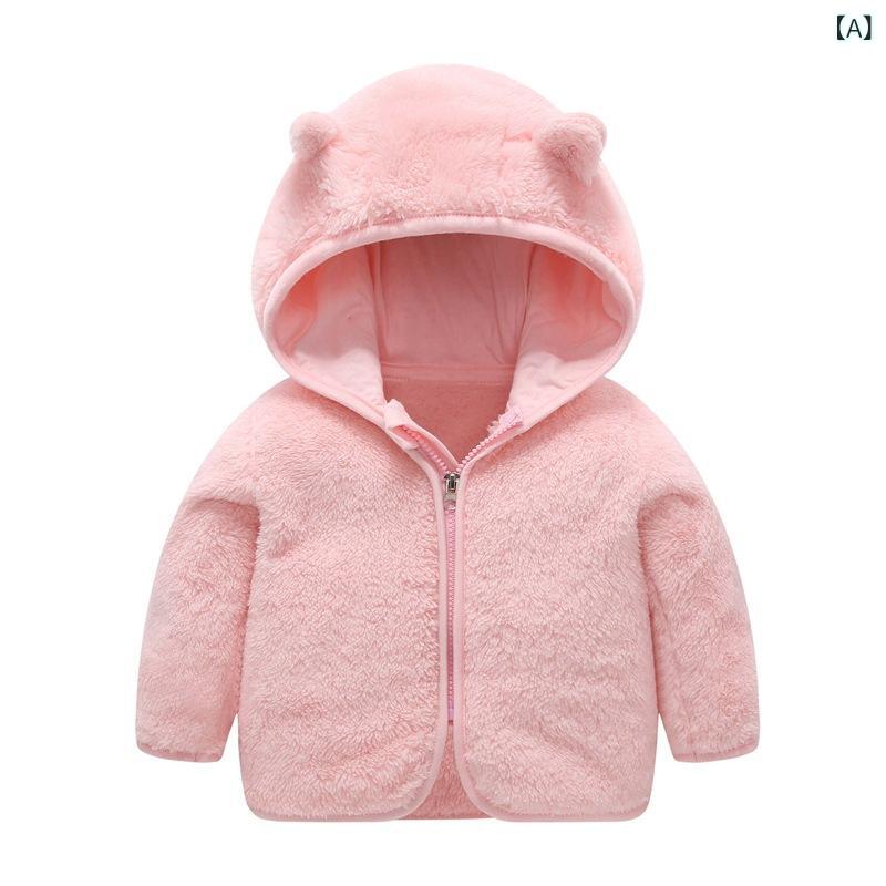 キッズアウター ベビー キッズ 男の子 女の子 フランネル ポリエステル フード付き クマ柄 動物柄 裏起毛 暖かい 保温性 柔らかい 肌触り 快適 韓国風 カジュアル ジップアップ ミドル丈 秋冬 ジャケット