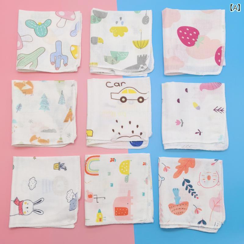 ベビーガーゼタオル 幼児 乳児 新生児 男女兼用 多サイズ展開 綿 二重 高密度 吸水 速乾 プリント柄 ハ..
