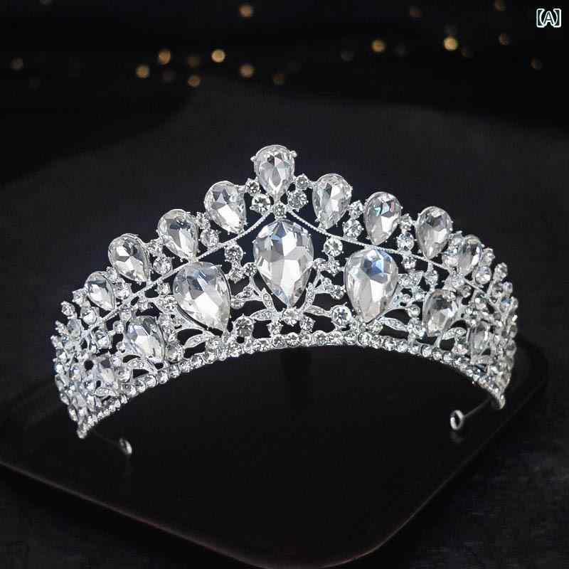 ヘアアクセサリー レディース 高級感 輝く ラインストーン ティアラ クラウン 花嫁 ウェディング 結婚式 ブライダル ロイヤルスタイル ヘッドドレス ハートモチーフ(x2)