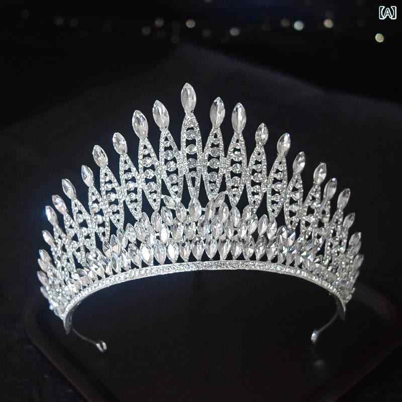 ティアラ ブライダル ウェディング 結婚式 大ぶり ヨーロッパ風 クリスタル ラインストーン ホワイト 髪飾り ステージ 発表会 コンテスト エレガント