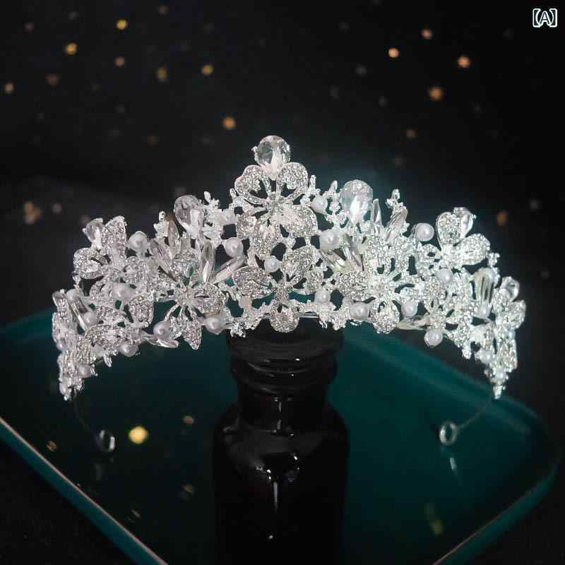 ヘアアクセサリー レディース パール クラウン ティアラ ウェディング パーティー 披露宴 レトロ 礼服 ..