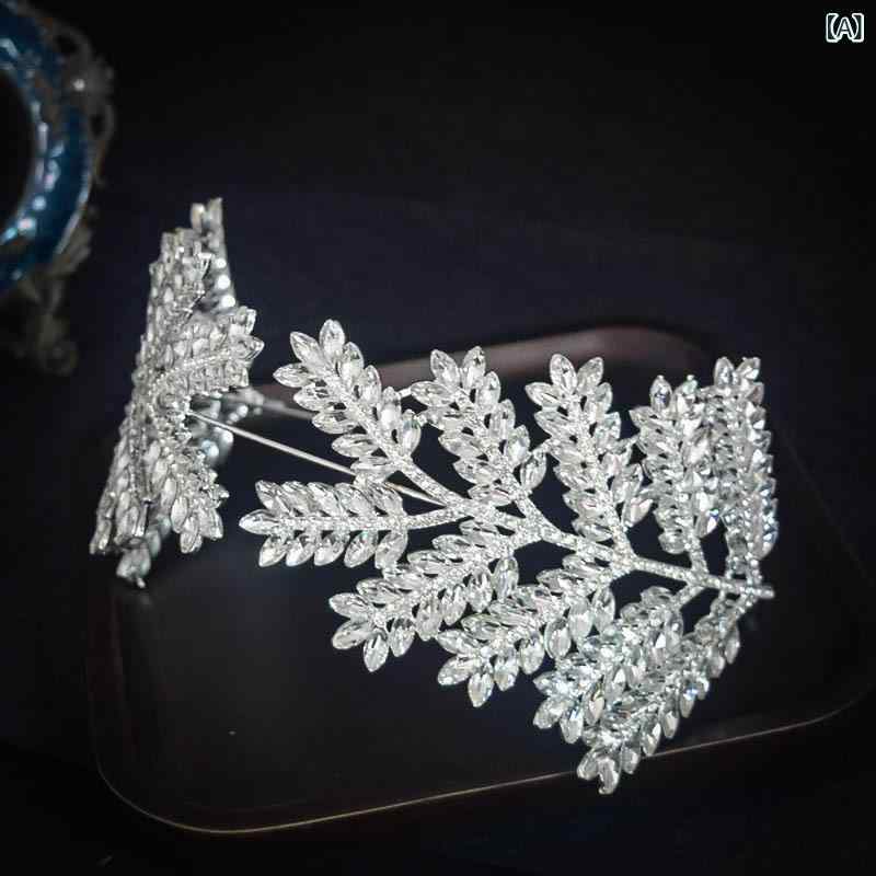 ヘッドドレス レディース ブライダル ウェディング クラウン ティアラ リーフモチーフ ラインストーン カチューシャ 高級感 ゴージャス 花嫁 披露宴 パーティー 二次会 ホワイト ゴールド