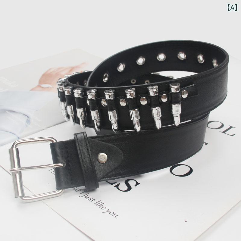 ベルト 男女兼用 レディース メンズ 弾丸スタッズ パンク ロック 欧米風 フェイクレザー 合皮 デニム ジーパン カジュアル ストリート ブラック ピンバックル 合金バックル(4.0)