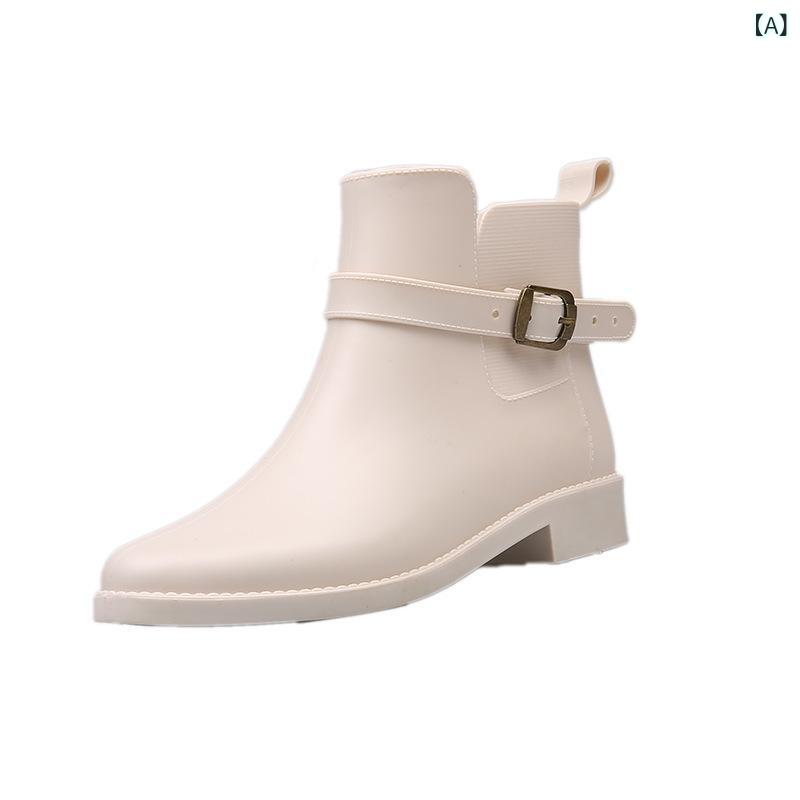 レインブーツ レディース トレンド ショート丈 ローヒール 滑り止め 防水 家庭用 キッチン 作業用 油汚れに強い 買い物用 PVC製 無地 ブラック 長靴