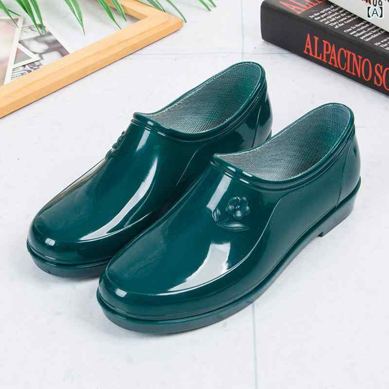 レインブーツ レディース ショート丈 ローカット フラットソール 滑り止め 防水 耐久性 PVC素材 キッチン 作業用 普段使い スリッポン 春秋 保温