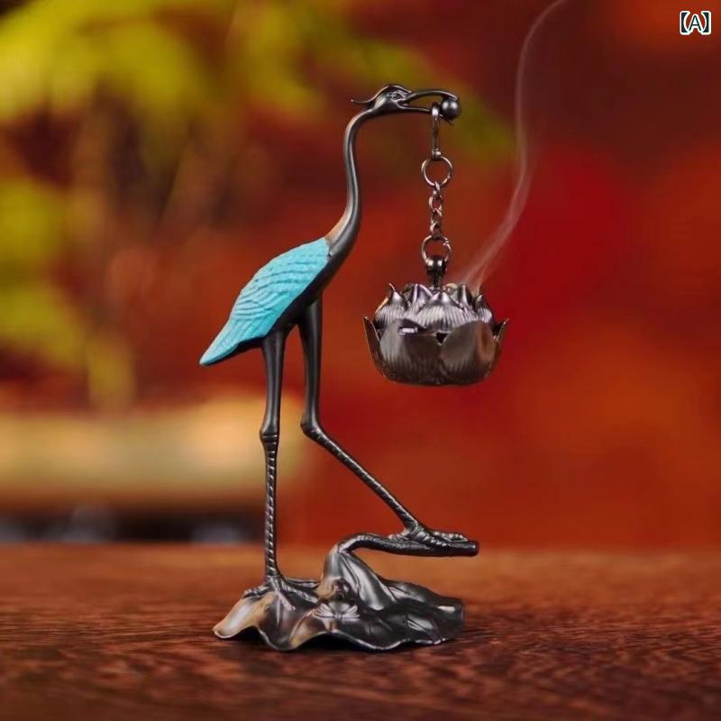 香炉 仙鶴 吊り下げ式 祥雲 蓮 インセンスホルダー お香立て 家庭用 室内 仏間 リビング 亜鉛合金 電気..