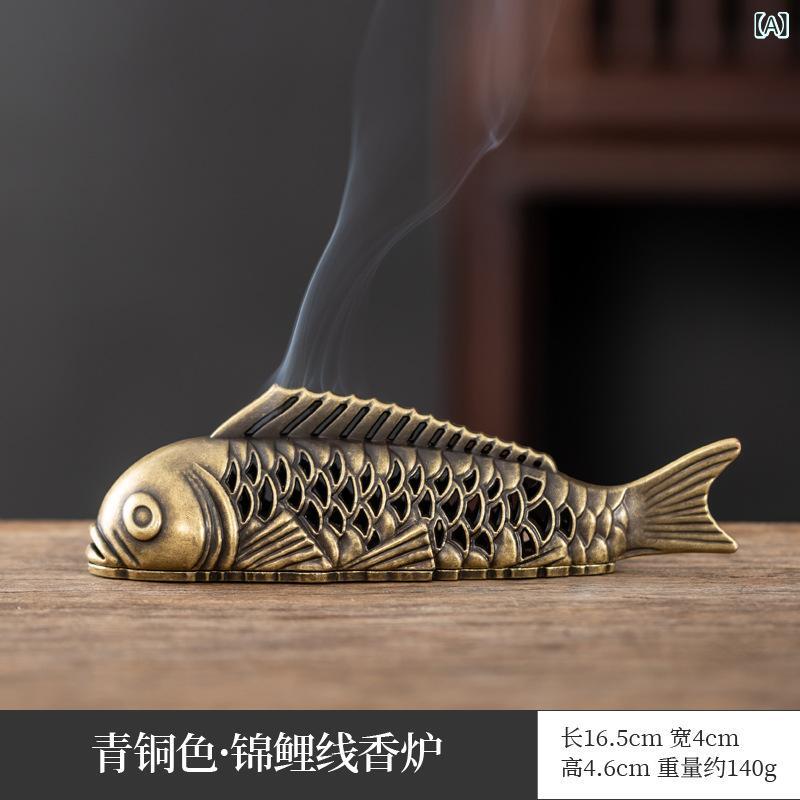 香炉 錦鯉 置物 オブジェ 銅合金製 電気メッキ加工 精巧な 横置き 線香立て インセンスホルダー 茶台飾..