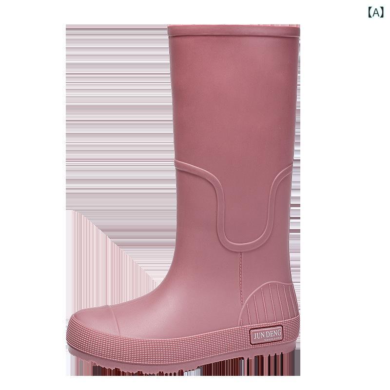 レインブーツ レディース 防水 滑り止め 耐摩耗性 ロング丈 PVC素材 ローヒール 厚手 普段使い デイリーユース マリンレジャー 潮干狩り 通勤 通学 洗車 ガーデニング ブラック ピンク レッド ブラウン