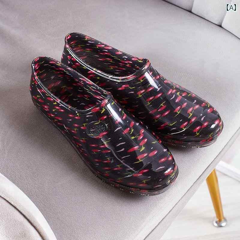 レインブーツ レディース ショート丈 ローカット オールシーズン 防水 滑り止め PVC素材 フラットソール ローヒール 無地 キッチン 作業用