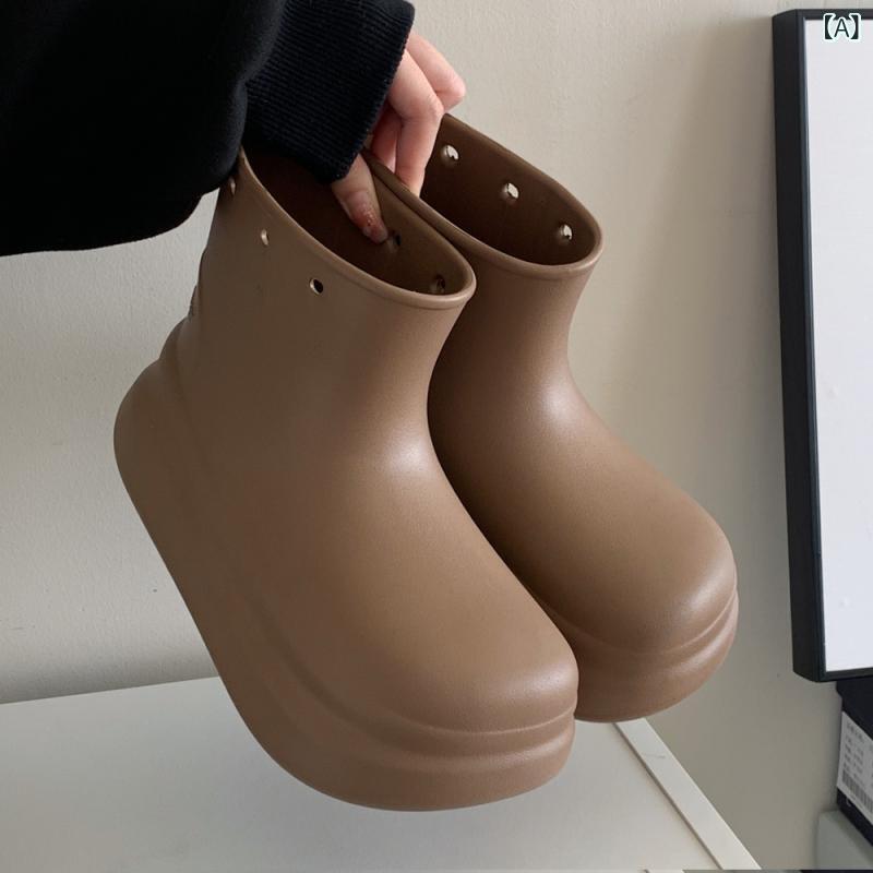 レインブーツ レディース 厚底 滑り止め 春夏 雨の日 ショート丈 EVA素材 外履き 通気性 ソフトソール カジュアル おしゃれ 普段使い ブラウン